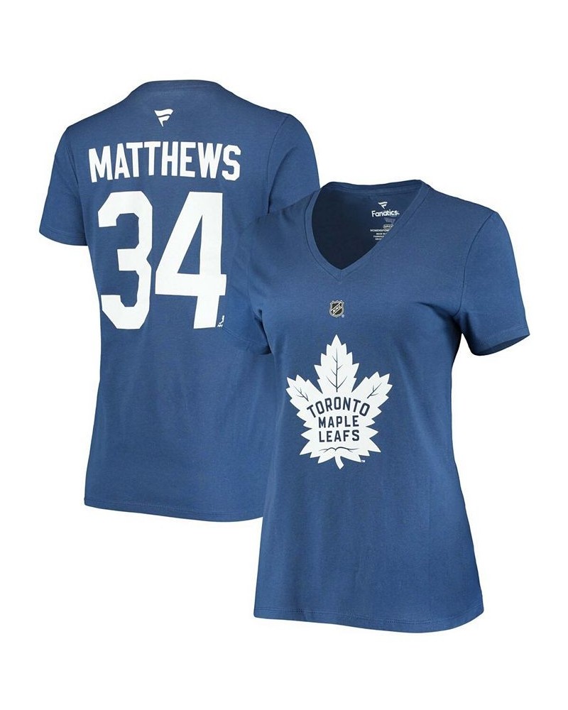 Women's Auston Matthews Blue Toronto Maple Leafs Team Authentic Stack Name Number V-Neck T-shirt Blue $21.83 Tops