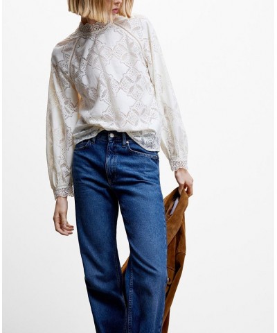 Women's Puffed Sleeves Lace Blouse Ecru $41.40 Tops