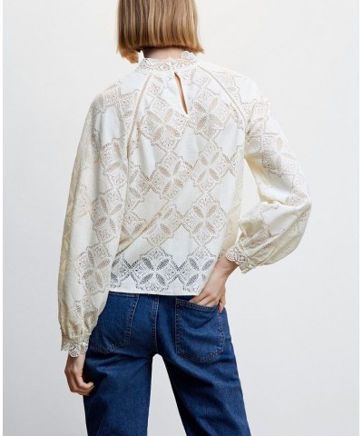 Women's Puffed Sleeves Lace Blouse Ecru $41.40 Tops