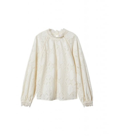 Women's Puffed Sleeves Lace Blouse Ecru $41.40 Tops