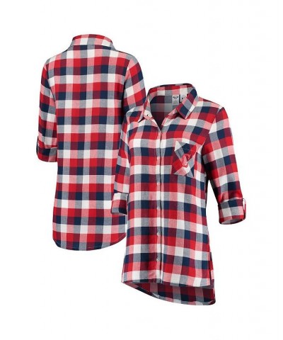 Women's Navy Red Cleveland Indians Breakout Flannel Long Sleeve Nightshirt Navy, Red $34.19 Pajama