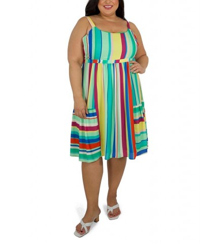 Plus Size Stripe Flounce Midi Dress Green $62.53 Dresses