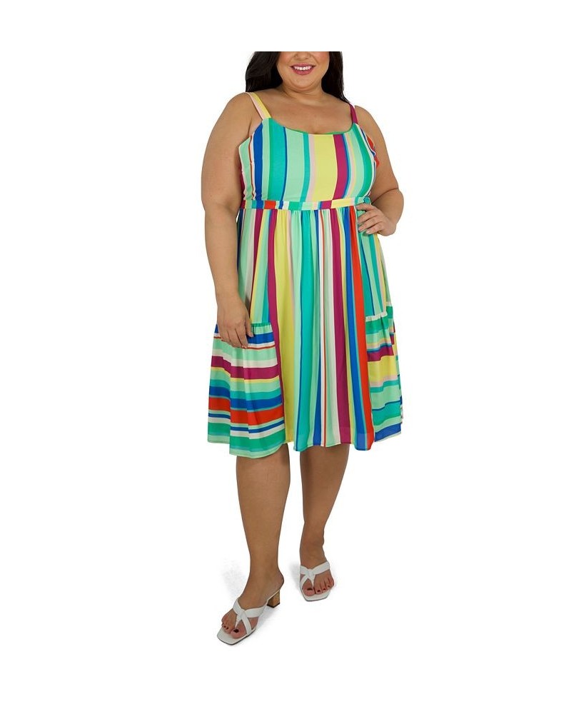 Plus Size Stripe Flounce Midi Dress Green $62.53 Dresses