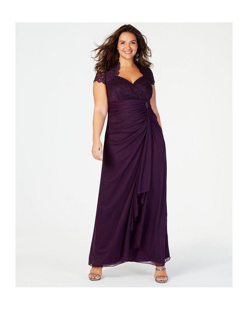 Plus Size Sequined-Lace Ruched Gown Purple $73.39 Dresses