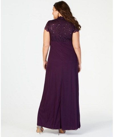 Plus Size Sequined-Lace Ruched Gown Purple $73.39 Dresses