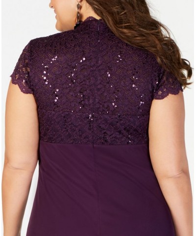 Plus Size Sequined-Lace Ruched Gown Purple $73.39 Dresses