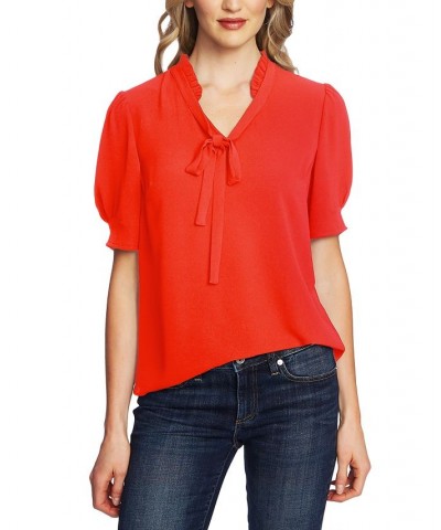 Ruffled V-Neck Tie Top Cherry Rose $23.53 Tops