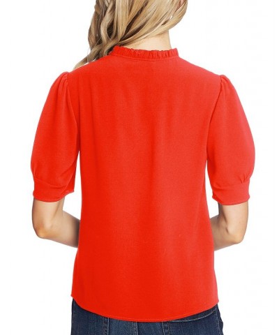 Ruffled V-Neck Tie Top Cherry Rose $23.53 Tops