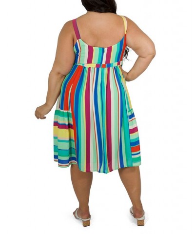 Plus Size Stripe Flounce Midi Dress Green $62.53 Dresses