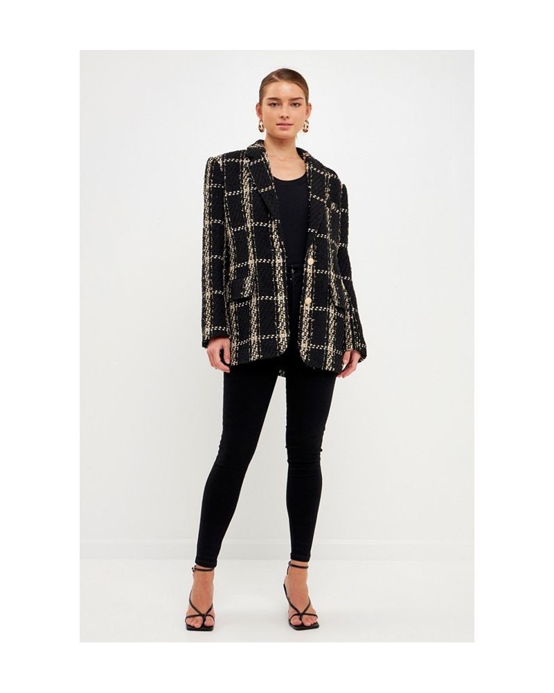 Women's Oversized Tweed Blazer Black $186.20 Jackets