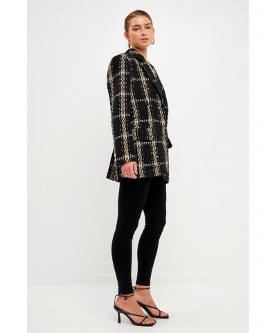 Women's Oversized Tweed Blazer Black $186.20 Jackets