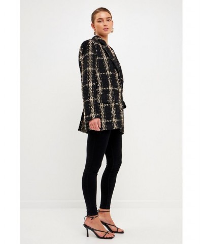 Women's Oversized Tweed Blazer Black $186.20 Jackets