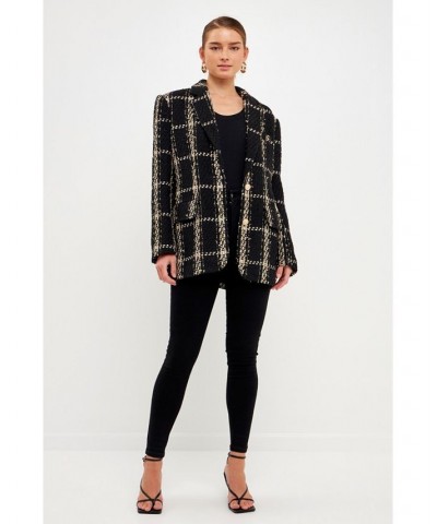 Women's Oversized Tweed Blazer Black $186.20 Jackets