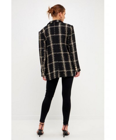 Women's Oversized Tweed Blazer Black $186.20 Jackets