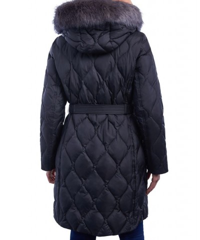 Petite Faux-Fur-Trim Hooded Belted Down Puffer Coat Black $72.00 Coats