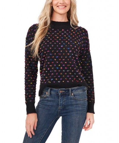 Women's Mock Neck Multi Dot Sweater Rich Black $29.16 Sweaters