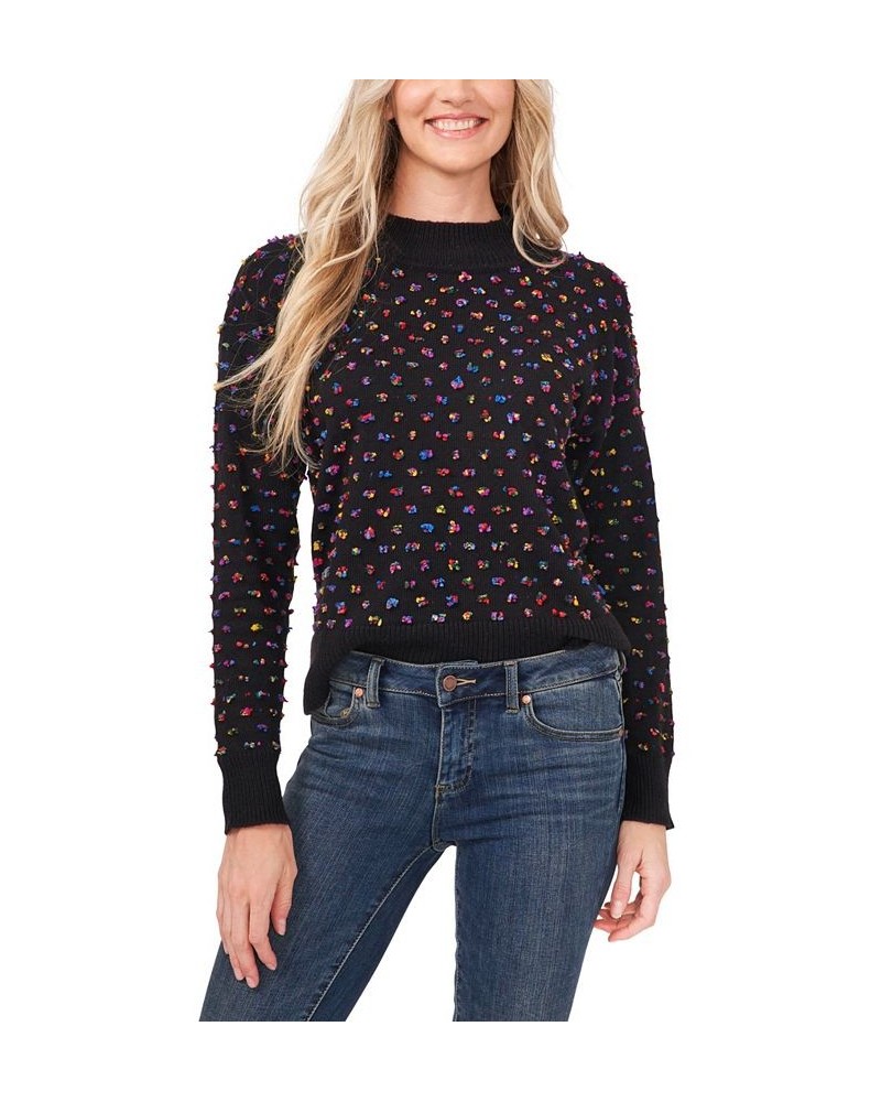 Women's Mock Neck Multi Dot Sweater Rich Black $29.16 Sweaters