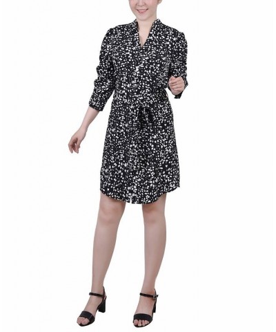 Petite 3/4 Rouched Sleeve Dress with Belt Multi $19.89 Dresses