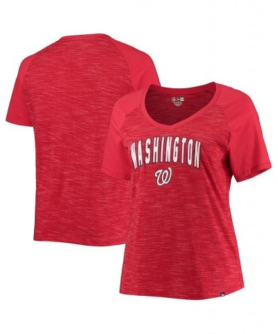 Women's Red Washington Nationals Plus Size Raglan V-Neck T-shirt Red $19.20 Tops