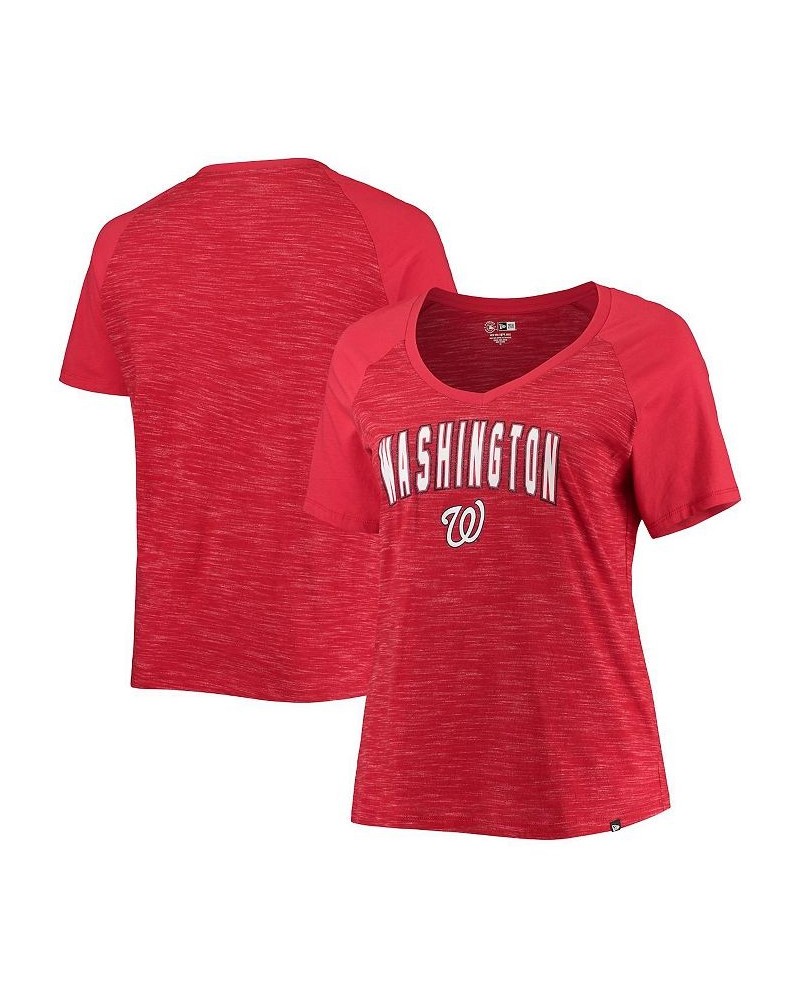 Women's Red Washington Nationals Plus Size Raglan V-Neck T-shirt Red $19.20 Tops