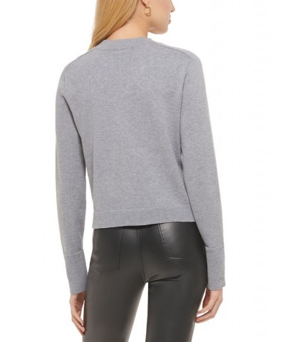 Women's Sequin Logo Crewneck Sweater Gray $31.57 Sweaters