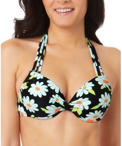 Juniors' Daisy Dance Strappy Underwire Push-Up Bikini Top Black Multi $16.80 Swimsuits