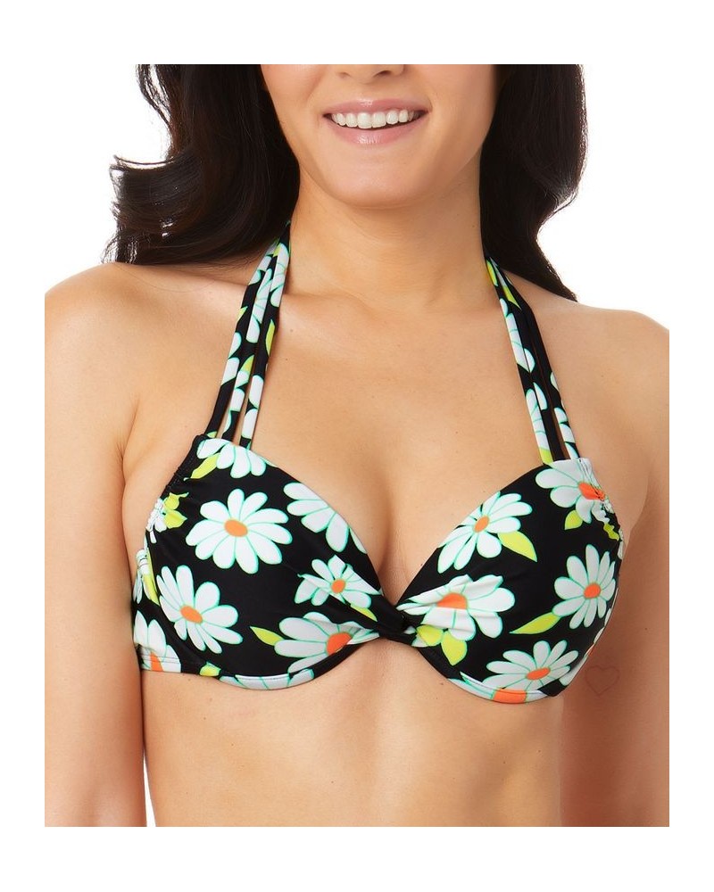 Juniors' Daisy Dance Strappy Underwire Push-Up Bikini Top Black Multi $16.80 Swimsuits