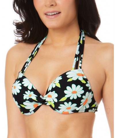 Juniors' Daisy Dance Strappy Underwire Push-Up Bikini Top Black Multi $16.80 Swimsuits