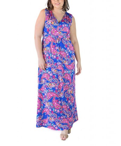 Plus Size Sleeveless Empire Waist Maxi Dress Pink Multi $29.11 Dresses