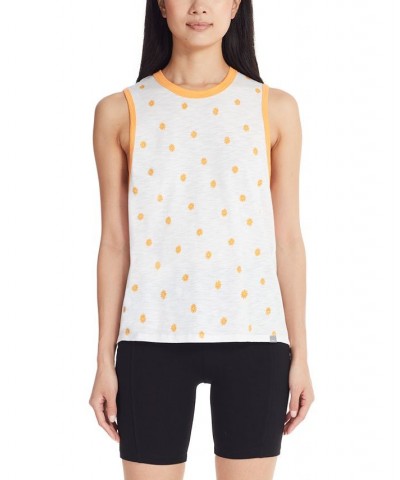 Marc New York Women's Performance Ditsy Daisy Printed Ringer Tank Top White $19.70 Tops