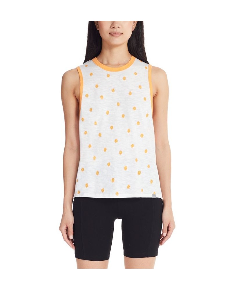 Marc New York Women's Performance Ditsy Daisy Printed Ringer Tank Top White $19.70 Tops