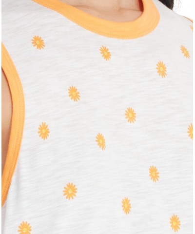 Marc New York Women's Performance Ditsy Daisy Printed Ringer Tank Top White $19.70 Tops