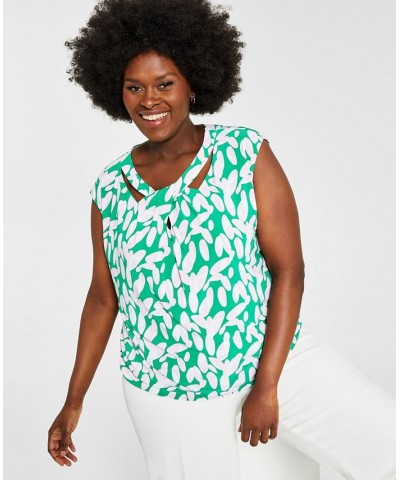 Plus Size Sleeveless Printed Twist-Neck Top Green/Pink $21.79 Tops