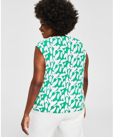 Plus Size Sleeveless Printed Twist-Neck Top Green/Pink $21.79 Tops