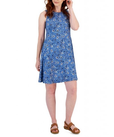 Women's Printed Sleeveless Flip-Flop Dress Blue $17.72 Dresses