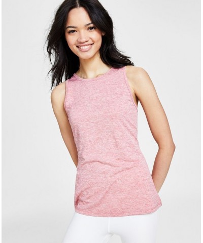 Women's Essentials Heathered Keyhole-Back Tank Top Pink $11.39 Tops