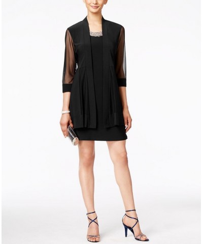 Petite Embellished Dress and Illusion Duster Jacket Black $32.70 Dresses