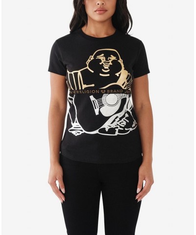 Women's Short Sleeve Buddha Slim Crew T-shirt Black $30.84 Tops