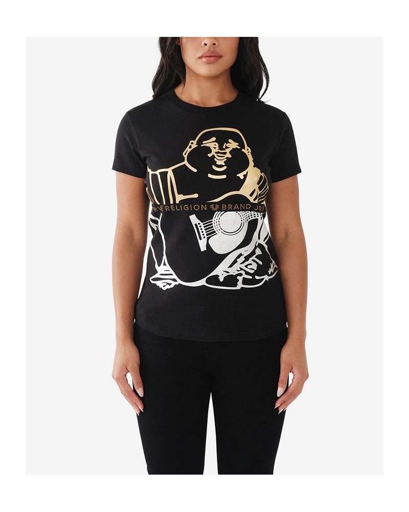 Women's Short Sleeve Buddha Slim Crew T-shirt Black $30.84 Tops