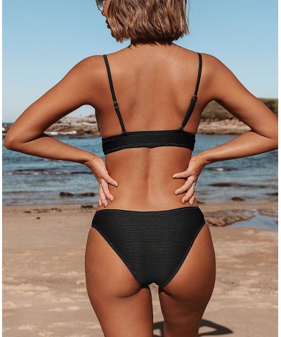 Women's Solid Color Triangle Bikini Set Padded Bikini Set Black $26.39 Swimsuits