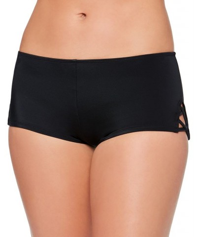 Juniors' Strappy-Side Swim Boyshorts Black $17.39 Swimsuits