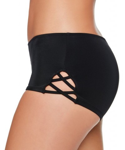 Juniors' Strappy-Side Swim Boyshorts Black $17.39 Swimsuits