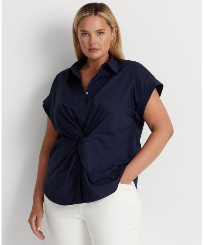 Plus Size Twist-Front Buttoned Top French Navy $36.14 Tops