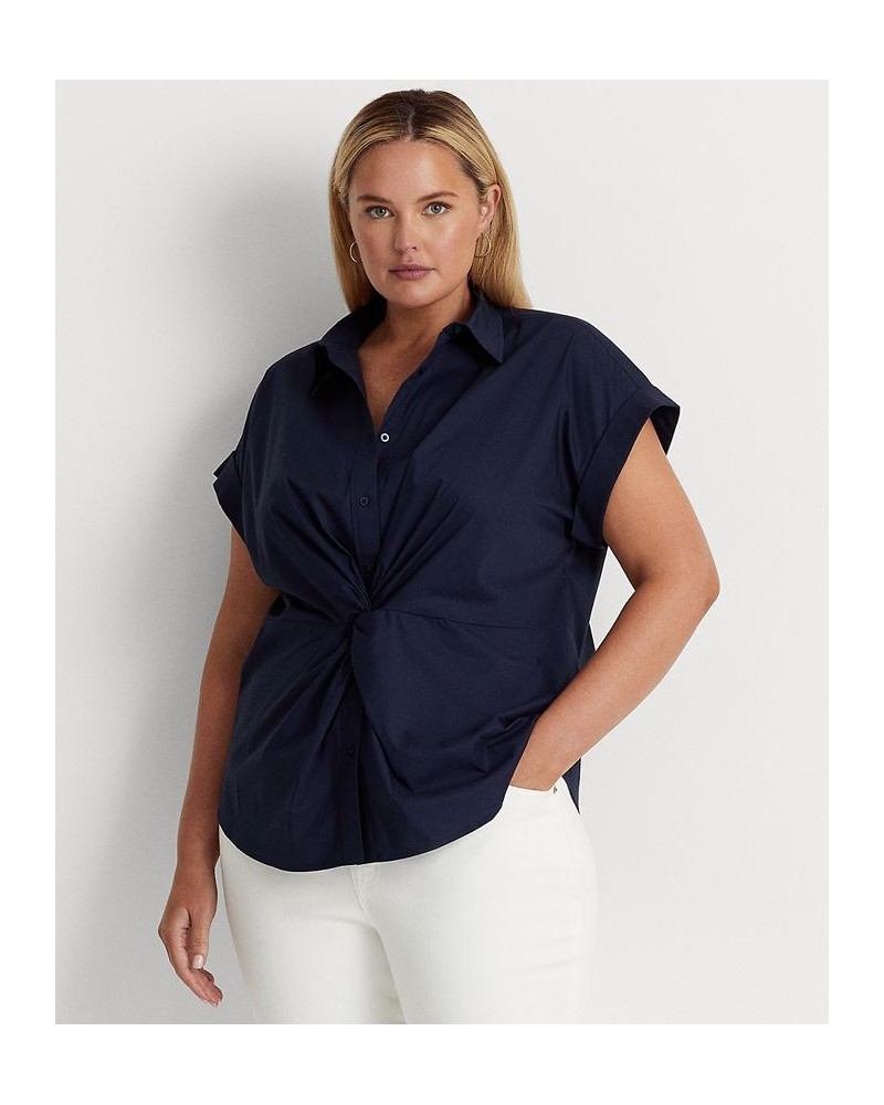 Plus Size Twist-Front Buttoned Top French Navy $36.14 Tops