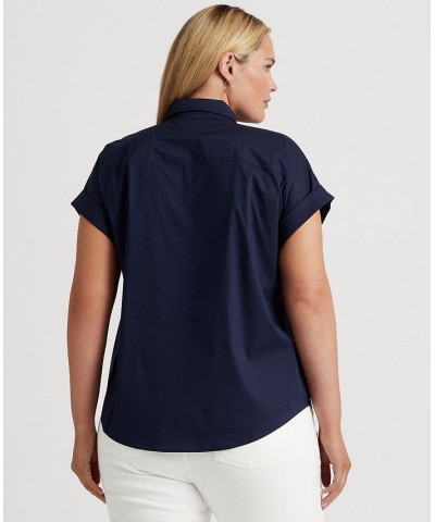 Plus Size Twist-Front Buttoned Top French Navy $36.14 Tops