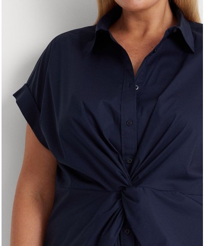 Plus Size Twist-Front Buttoned Top French Navy $36.14 Tops