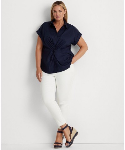 Plus Size Twist-Front Buttoned Top French Navy $36.14 Tops