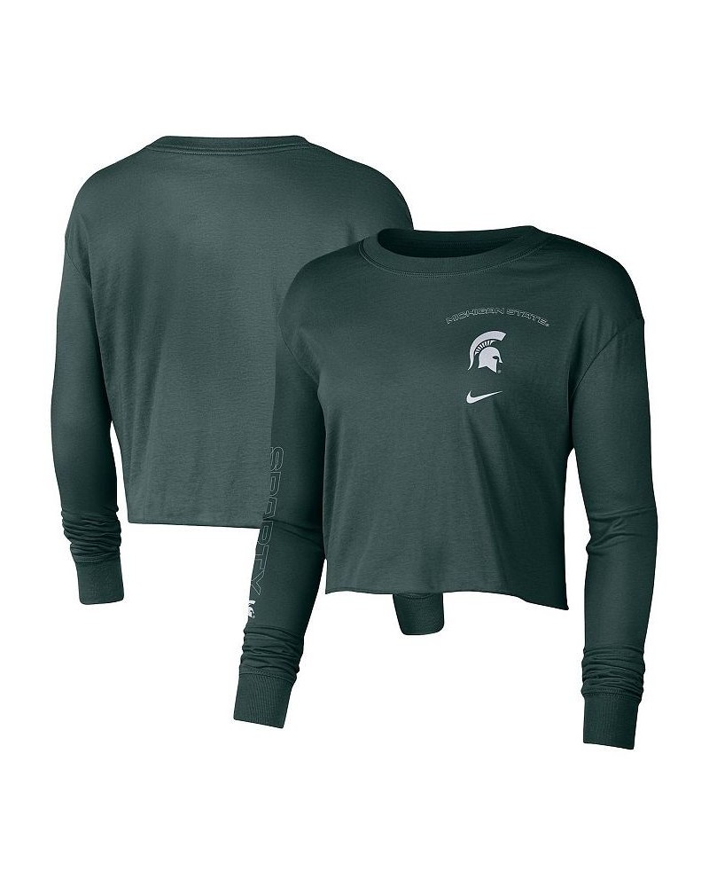 Women's Hunter Green Michigan State Spartans 2-Hit Cropped Long Sleeve T-shirt Hunter Green $22.94 Tops