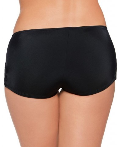 Juniors' Strappy-Side Swim Boyshorts Black $17.39 Swimsuits