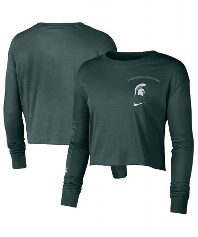 Women's Hunter Green Michigan State Spartans 2-Hit Cropped Long Sleeve T-shirt Hunter Green $22.94 Tops